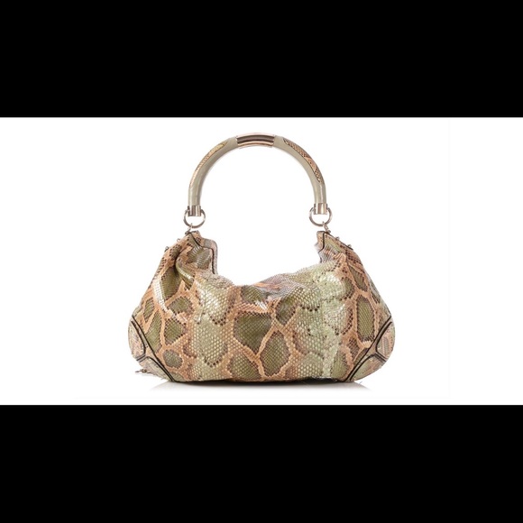 Gucci  INDY green PYTHON skin leather hobo bag. - Picture 5 of 8